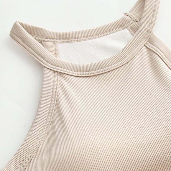 Grecian Neck Tank With Chest Pads Classic Ribbed Halter Tank Neutral Yoga - Picture 4 of 6